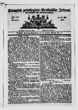 Königlich privilegirte Berlinische Zeitung von Staats- und gelehrten Sachen on May 24, 1853