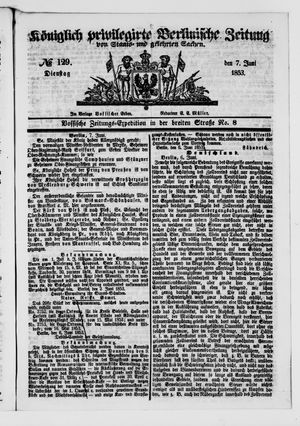 Königlich privilegirte Berlinische Zeitung von Staats- und gelehrten Sachen vom 07.06.1853