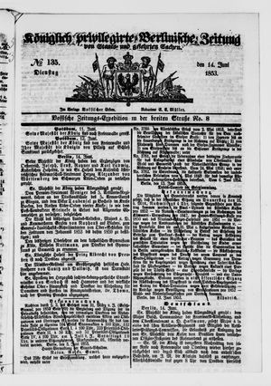 Königlich privilegirte Berlinische Zeitung von Staats- und gelehrten Sachen vom 14.06.1853