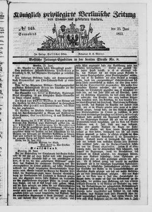 Königlich privilegirte Berlinische Zeitung von Staats- und gelehrten Sachen vom 25.06.1853