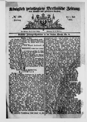Königlich privilegirte Berlinische Zeitung von Staats- und gelehrten Sachen vom 01.07.1853