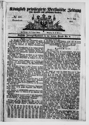 Königlich privilegirte Berlinische Zeitung von Staats- und gelehrten Sachen on Jul 2, 1853