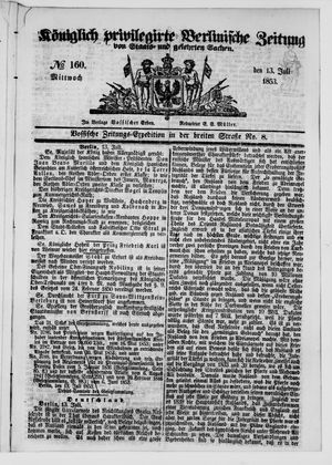 Königlich privilegirte Berlinische Zeitung von Staats- und gelehrten Sachen on Jul 13, 1853