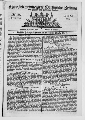 Königlich privilegirte Berlinische Zeitung von Staats- und gelehrten Sachen vom 14.07.1853