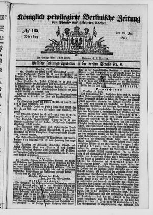 Königlich privilegirte Berlinische Zeitung von Staats- und gelehrten Sachen vom 19.07.1853