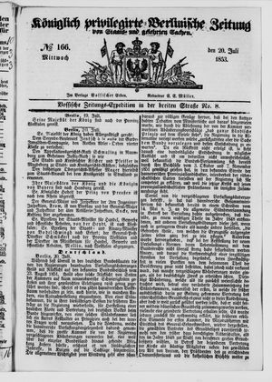 Königlich privilegirte Berlinische Zeitung von Staats- und gelehrten Sachen on Jul 20, 1853