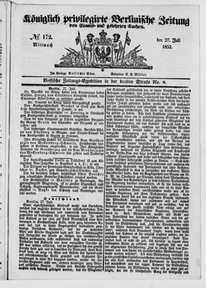 Königlich privilegirte Berlinische Zeitung von Staats- und gelehrten Sachen on Jul 27, 1853