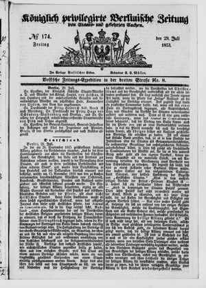 Königlich privilegirte Berlinische Zeitung von Staats- und gelehrten Sachen vom 29.07.1853