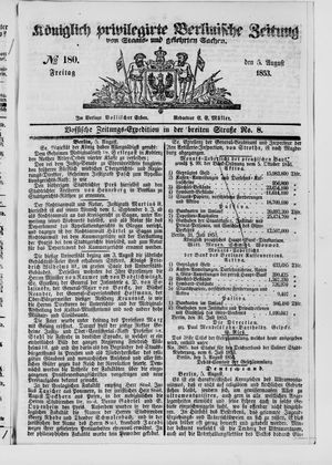 Königlich privilegirte Berlinische Zeitung von Staats- und gelehrten Sachen on Aug 5, 1853