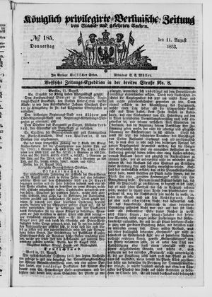 Königlich privilegirte Berlinische Zeitung von Staats- und gelehrten Sachen on Aug 11, 1853