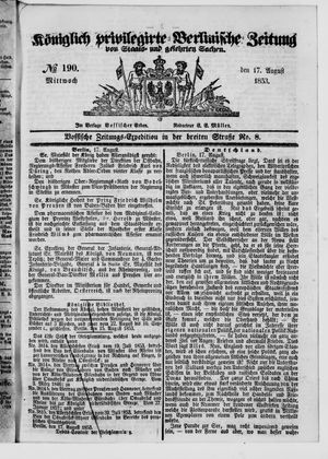 Königlich privilegirte Berlinische Zeitung von Staats- und gelehrten Sachen vom 17.08.1853