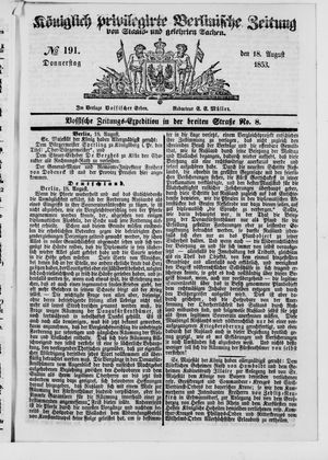 Königlich privilegirte Berlinische Zeitung von Staats- und gelehrten Sachen vom 18.08.1853
