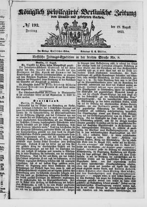Königlich privilegirte Berlinische Zeitung von Staats- und gelehrten Sachen on Aug 19, 1853
