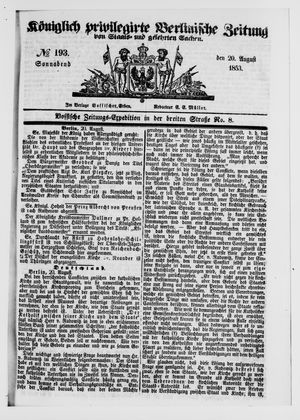 Königlich privilegirte Berlinische Zeitung von Staats- und gelehrten Sachen vom 20.08.1853