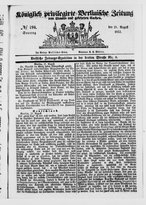 Königlich privilegirte Berlinische Zeitung von Staats- und gelehrten Sachen vom 21.08.1853