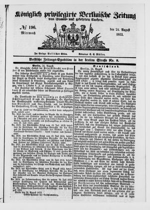 Königlich privilegirte Berlinische Zeitung von Staats- und gelehrten Sachen on Aug 24, 1853