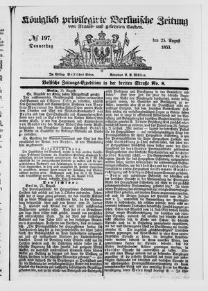 Königlich privilegirte Berlinische Zeitung von Staats- und gelehrten Sachen on Aug 25, 1853