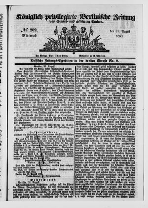 Königlich privilegirte Berlinische Zeitung von Staats- und gelehrten Sachen vom 31.08.1853