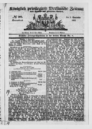 Königlich privilegirte Berlinische Zeitung von Staats- und gelehrten Sachen on Sep 3, 1853
