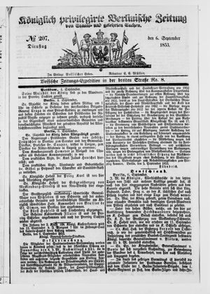 Königlich privilegirte Berlinische Zeitung von Staats- und gelehrten Sachen vom 06.09.1853