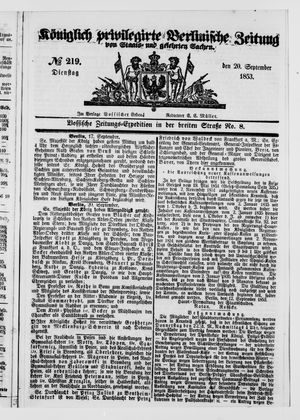 Königlich privilegirte Berlinische Zeitung von Staats- und gelehrten Sachen vom 20.09.1853