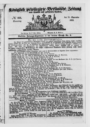 Königlich privilegirte Berlinische Zeitung von Staats- und gelehrten Sachen on Sep 25, 1853
