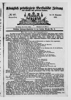 Königlich privilegirte Berlinische Zeitung von Staats- und gelehrten Sachen on Sep 29, 1853