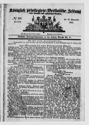 Königlich privilegirte Berlinische Zeitung von Staats- und gelehrten Sachen vom 30.09.1853