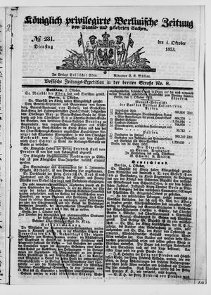 Königlich privilegirte Berlinische Zeitung von Staats- und gelehrten Sachen vom 04.10.1853