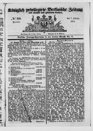 Königlich privilegirte Berlinische Zeitung von Staats- und gelehrten Sachen on Oct 7, 1853