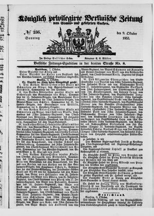 Königlich privilegirte Berlinische Zeitung von Staats- und gelehrten Sachen on Oct 9, 1853
