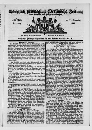Königlich privilegirte Berlinische Zeitung von Staats- und gelehrten Sachen vom 22.11.1853