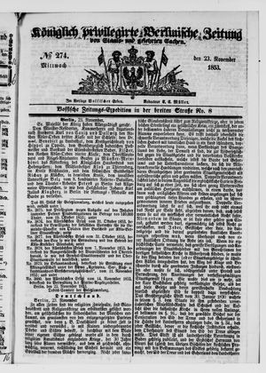 Königlich privilegirte Berlinische Zeitung von Staats- und gelehrten Sachen vom 23.11.1853