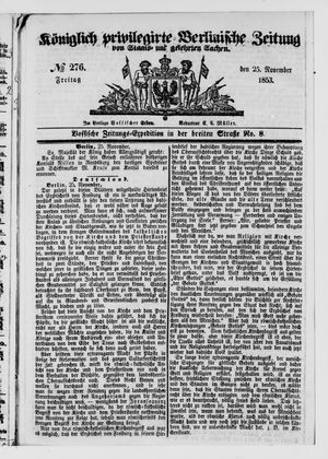 Königlich privilegirte Berlinische Zeitung von Staats- und gelehrten Sachen vom 25.11.1853