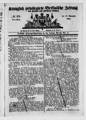 Königlich privilegirte Berlinische Zeitung von Staats- und gelehrten Sachen vom 29.11.1853