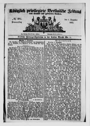 Königlich privilegirte Berlinische Zeitung von Staats- und gelehrten Sachen on Dec 1, 1853