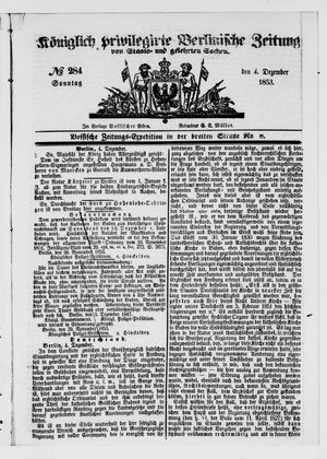 Königlich privilegirte Berlinische Zeitung von Staats- und gelehrten Sachen vom 04.12.1853