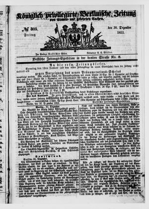 Königlich privilegirte Berlinische Zeitung von Staats- und gelehrten Sachen vom 30.12.1853