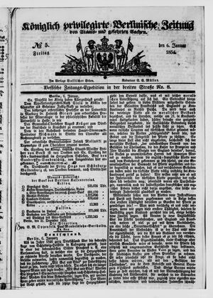 Königlich privilegirte Berlinische Zeitung von Staats- und gelehrten Sachen vom 06.01.1854