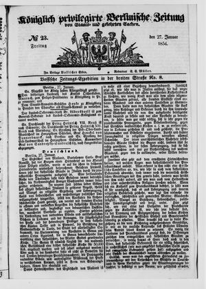 Königlich privilegirte Berlinische Zeitung von Staats- und gelehrten Sachen vom 27.01.1854