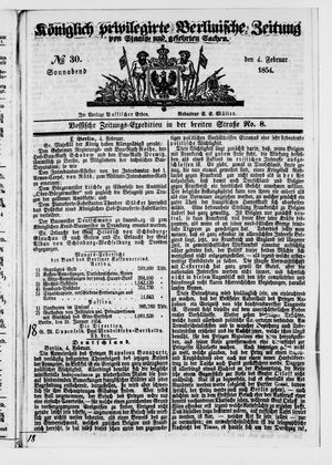 Königlich privilegirte Berlinische Zeitung von Staats- und gelehrten Sachen on Feb 4, 1854