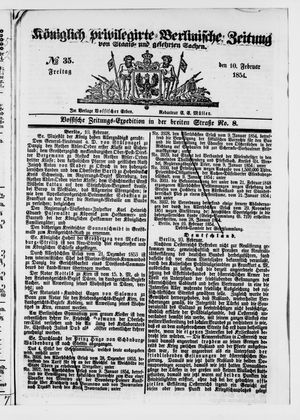Königlich privilegirte Berlinische Zeitung von Staats- und gelehrten Sachen vom 10.02.1854