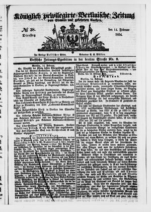 Königlich privilegirte Berlinische Zeitung von Staats- und gelehrten Sachen on Feb 14, 1854