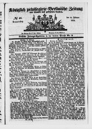 Königlich privilegirte Berlinische Zeitung von Staats- und gelehrten Sachen vom 16.02.1854