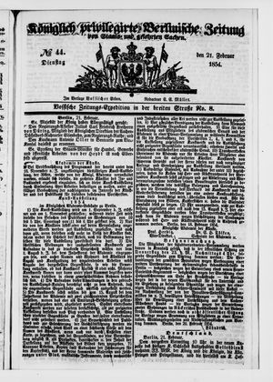 Königlich privilegirte Berlinische Zeitung von Staats- und gelehrten Sachen vom 21.02.1854