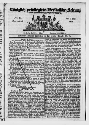Königlich privilegirte Berlinische Zeitung von Staats- und gelehrten Sachen vom 04.03.1854