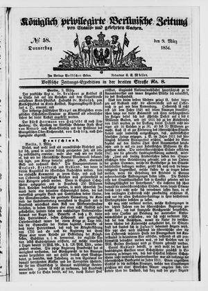 Königlich privilegirte Berlinische Zeitung von Staats- und gelehrten Sachen vom 09.03.1854