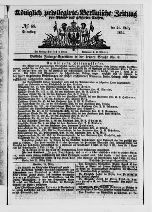 Königlich privilegirte Berlinische Zeitung von Staats- und gelehrten Sachen on Mar 21, 1854