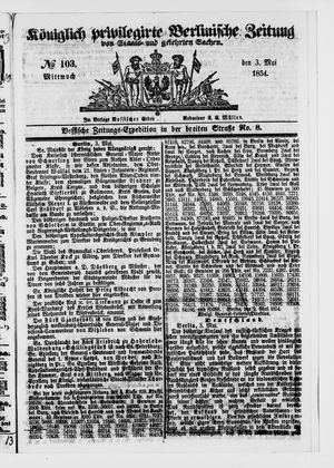 Königlich privilegirte Berlinische Zeitung von Staats- und gelehrten Sachen on May 3, 1854