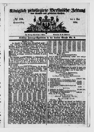 Königlich privilegirte Berlinische Zeitung von Staats- und gelehrten Sachen vom 04.05.1854